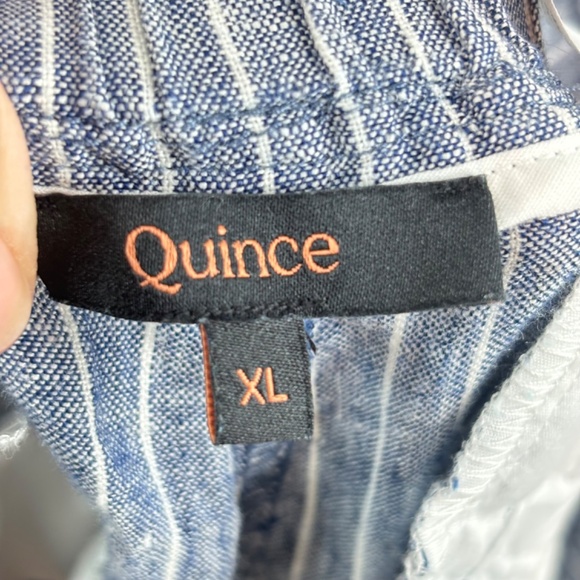 Quince European Linen Wide Leg Cropped Pants XL Chambray Blue Stripe Pockets - Picture 6 of 11